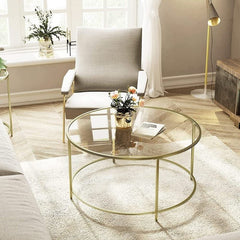 Round Glass Coffee Table with Steel Frame by VASAGLE