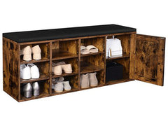 VASAGLE Wooden Shoe Bench in Brown with Storage Compartment