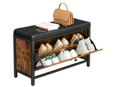 VASAGLE Shoe Bench w/ Flip Door Storage, Brown & Black