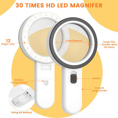 Handheld Large Magnifying Glass 12 LED