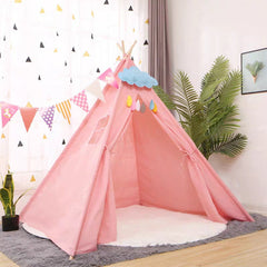 Kids Play Tent Kids Canvas Teepee Tent Playhouse Beige - The Shopsite