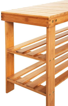 Bamboo Shoe Rack Bench 3-Tier Free Standing Wood Shoe Storage - The Shopsite