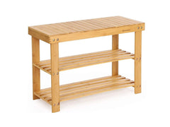 Bamboo Shoe Rack Bench 3-Tier Free Standing Wood Shoe Storage - The Shopsite