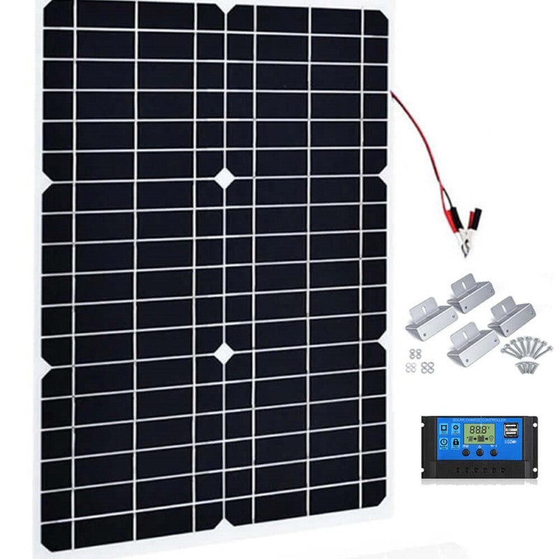 Monocrystalline Solar Panel 50W 12V with controller and mount - The Shopsite