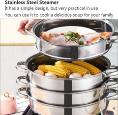 Steamer Cooker 30CM 3-Tier Stainless Steel Steamer Pot