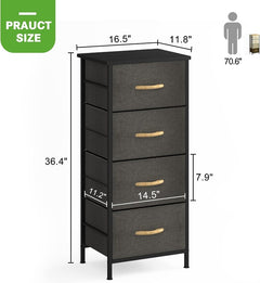 Tallboy Chest of 4 Drawers Black Fabric Storage Tower Bedroom Dresser