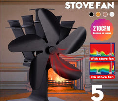 5 Blades Stove Fan Heat Powered Black - The Shopsite