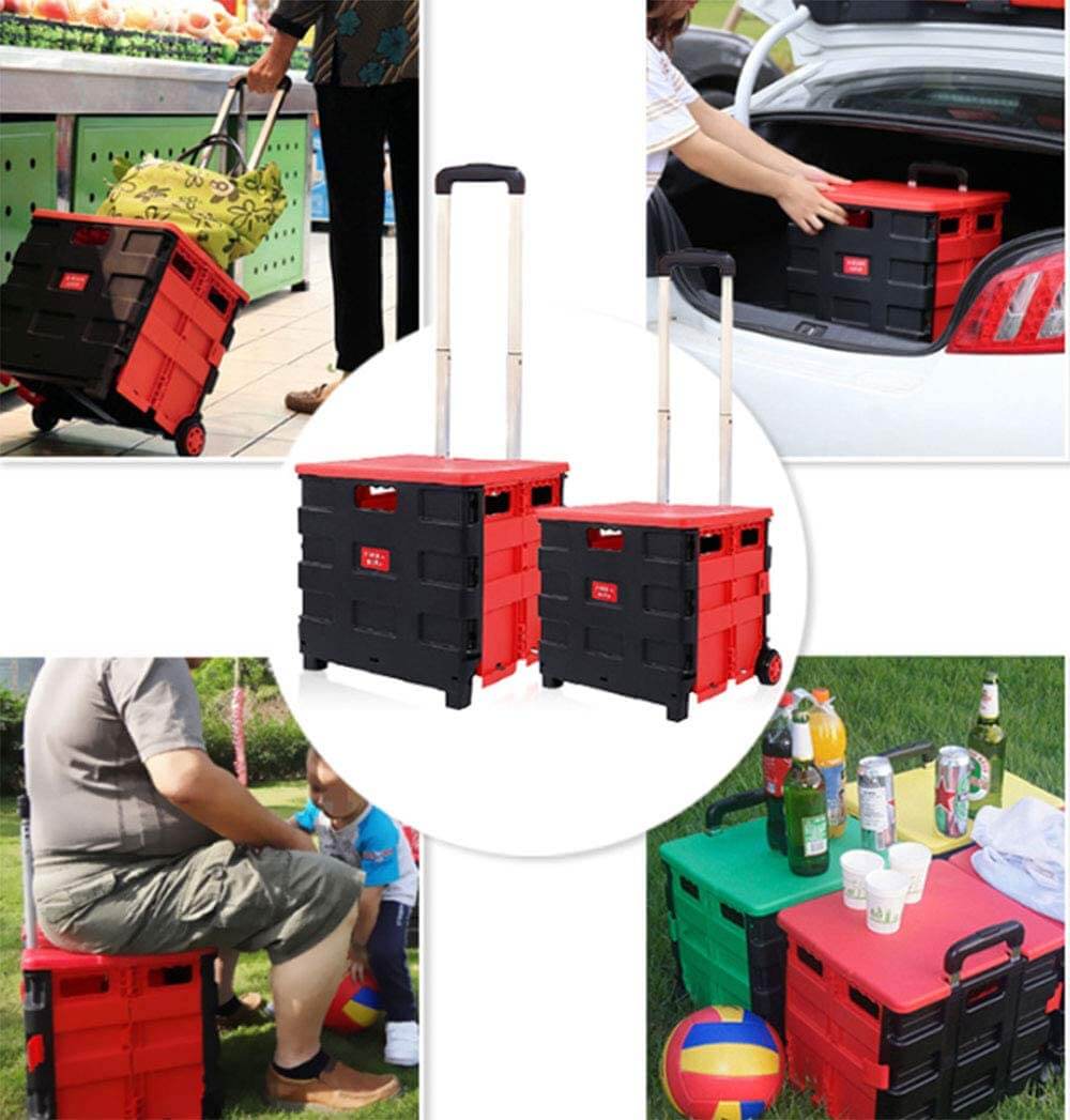 Foldable Trolley Foldable Shopping Trolley Cart Portable Collapsible Folding Wheel Grocery Trolley Crate - The Shopsite