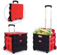 Foldable Trolley Foldable Shopping Trolley Cart Portable Collapsible Folding Wheel Grocery Trolley Crate - The Shopsite
