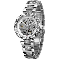 FORSINING Women's Silver Diamond Watch