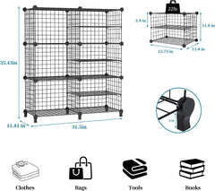 6 Cubes Black DIY Wire Storage Shelves Wardrobe