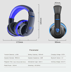 Wireless Headphones Wireless Bluetooth Music Headphones With Mic Noise Canceling - Blue - The Shopsite